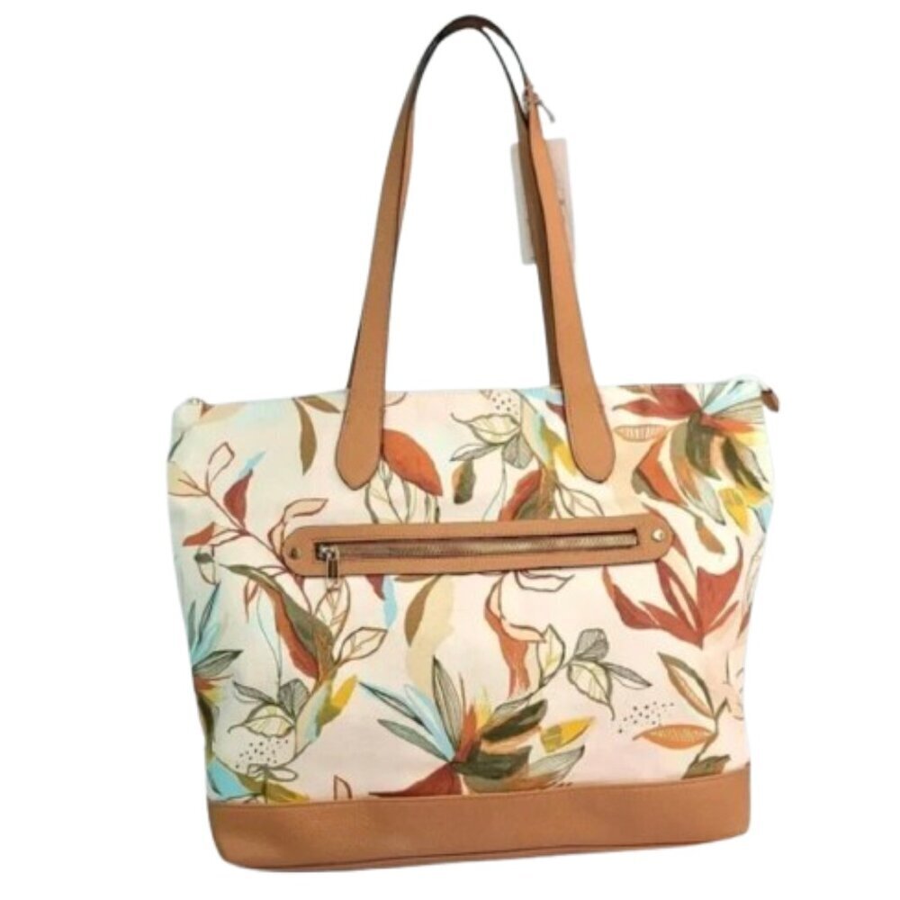 A New Day Floral print Zip-Closure Tote Handbag with padded laptop pocket
